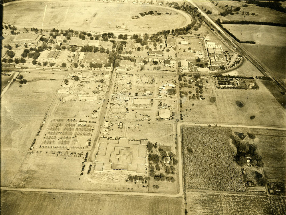 1930: Aerial view of fairgrounds